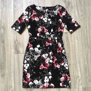 (New) Banana Republic Black and Red Floral Midi Dress